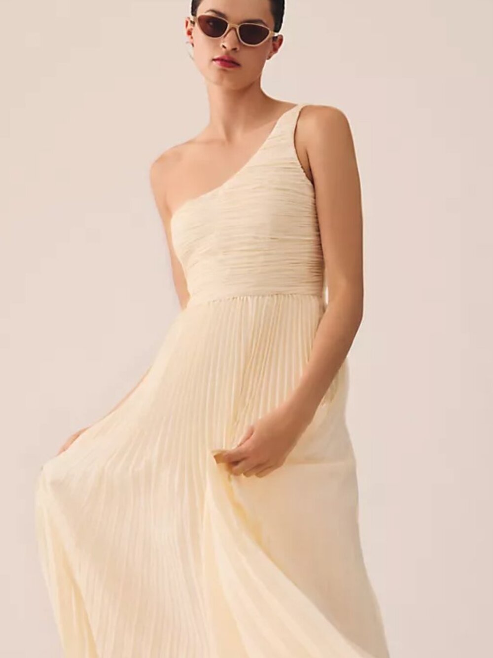 NWT Anthropologie Forever That Girl Cream One Shoulder Pleated Dress XXS